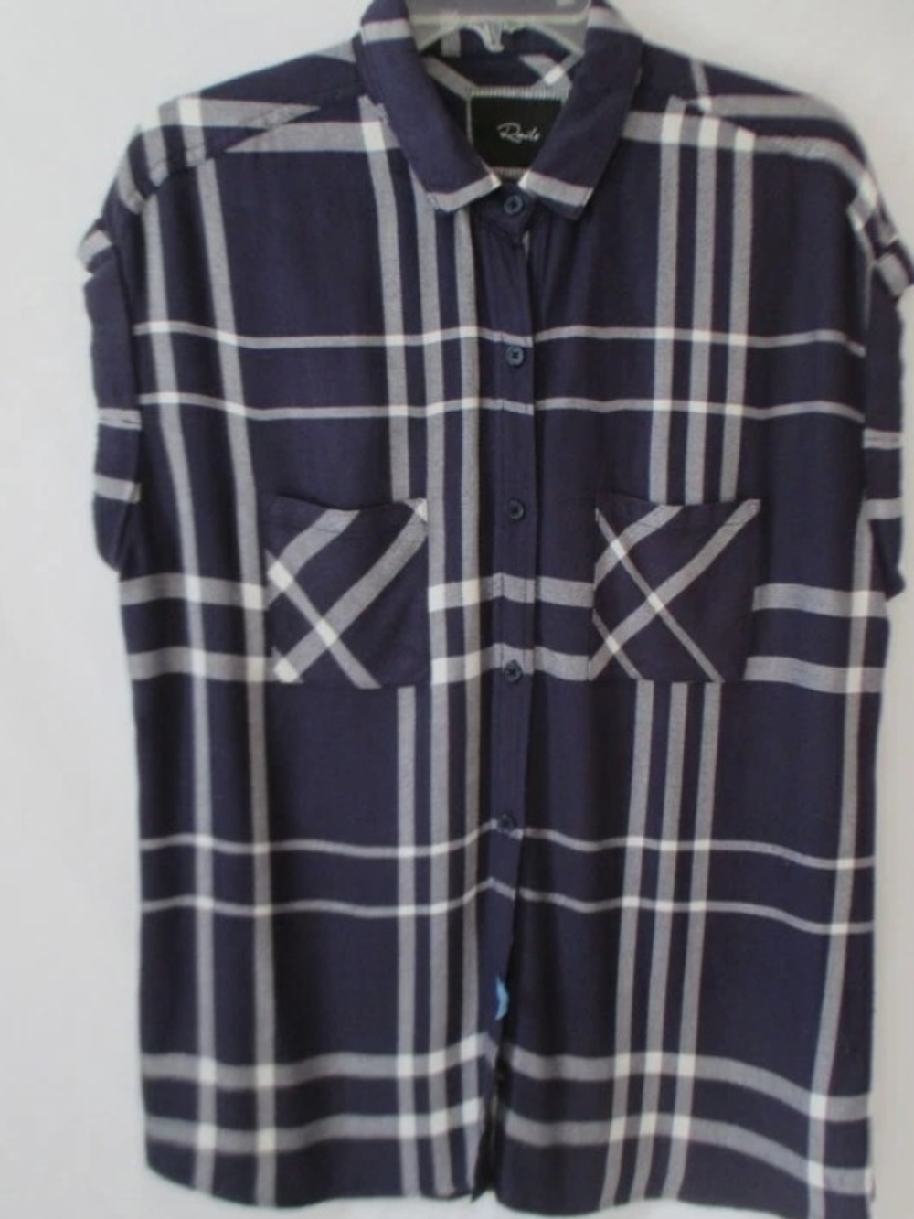 Rails Britt Plaid Soft Rayon Shirt Navy & White,  M